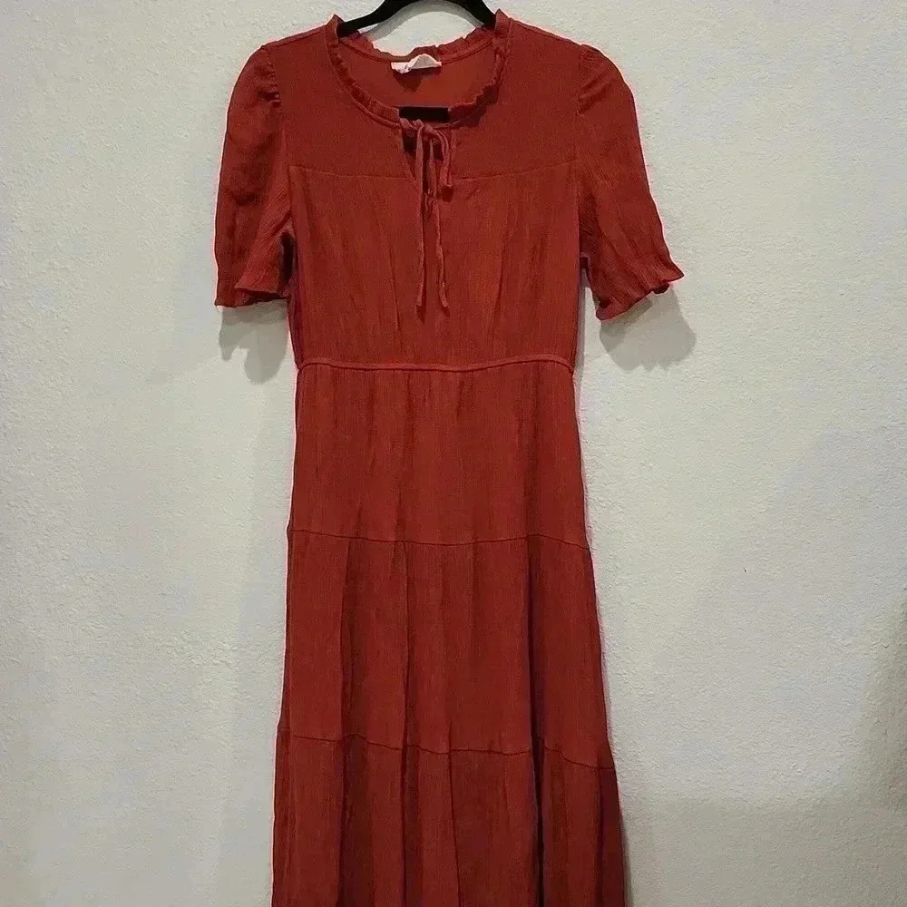 Sweet Wanderer Women's Short Sleeves Tiered Midi Dress Size L